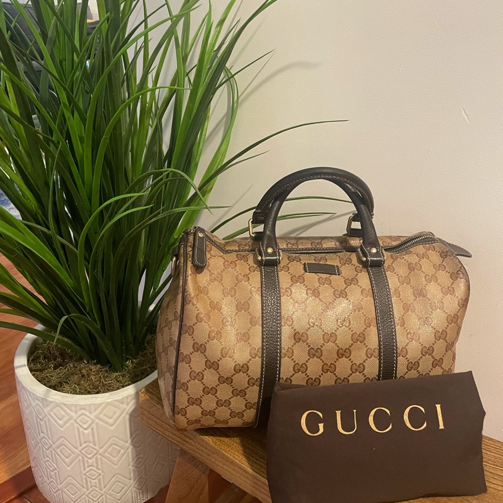 Gucci Boston Crystal Monogram Medium Joy Dark Brown